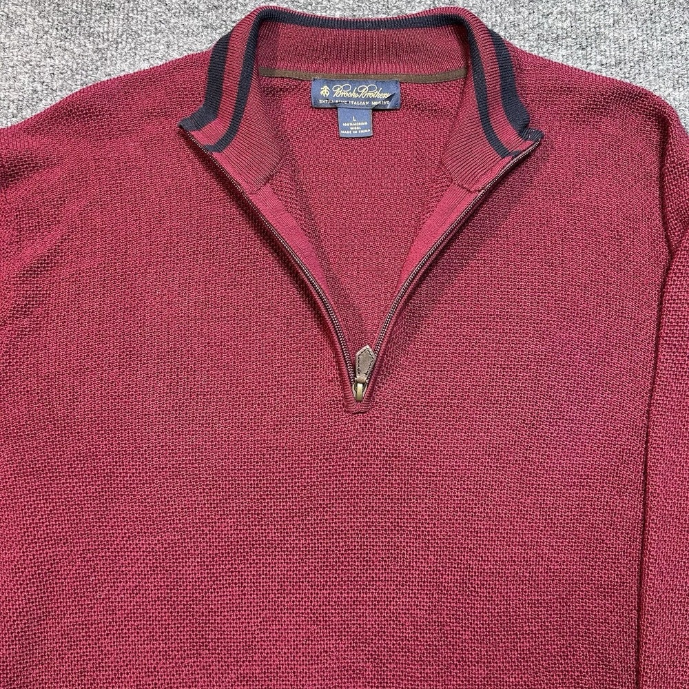 Brooks Brothers Mens Merino Wool Quarter Zip Sweater Burgundy Red Large